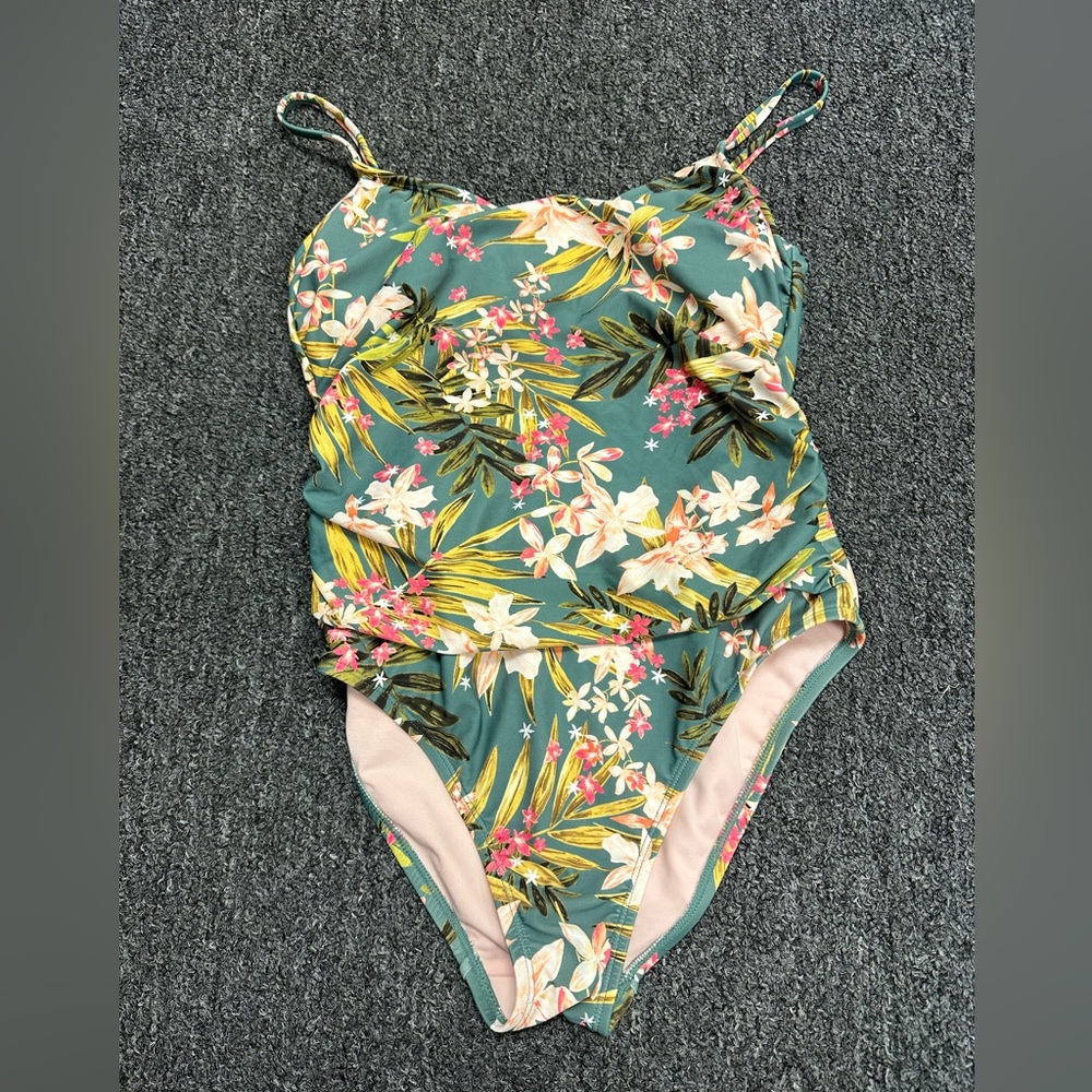Kona Sol Floral One Piece Swimsuit Medium